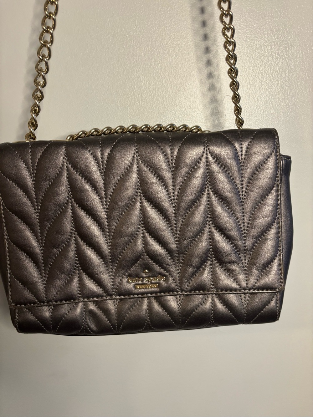 Kate Spade briar lane Quilted Chain Shoulder Bag / crossbody - pewter
